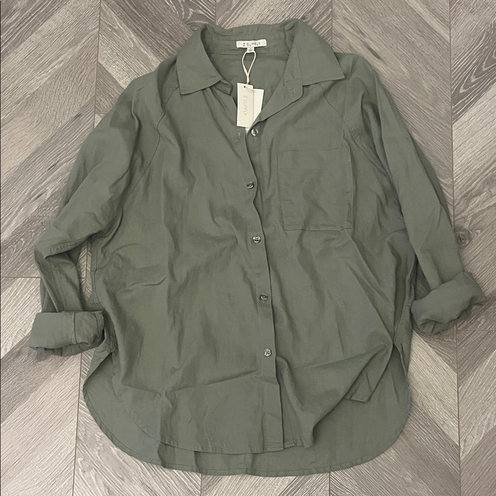 Z Supply Avocado Linen Button Down Shirt